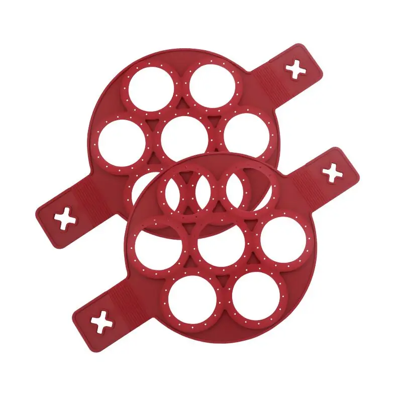 Food Grade High Quality 7 Hole Non-Stick Breakfast Pancake Rings Round Shape Novelty Silicone Fried Egg Mold For Making Cake