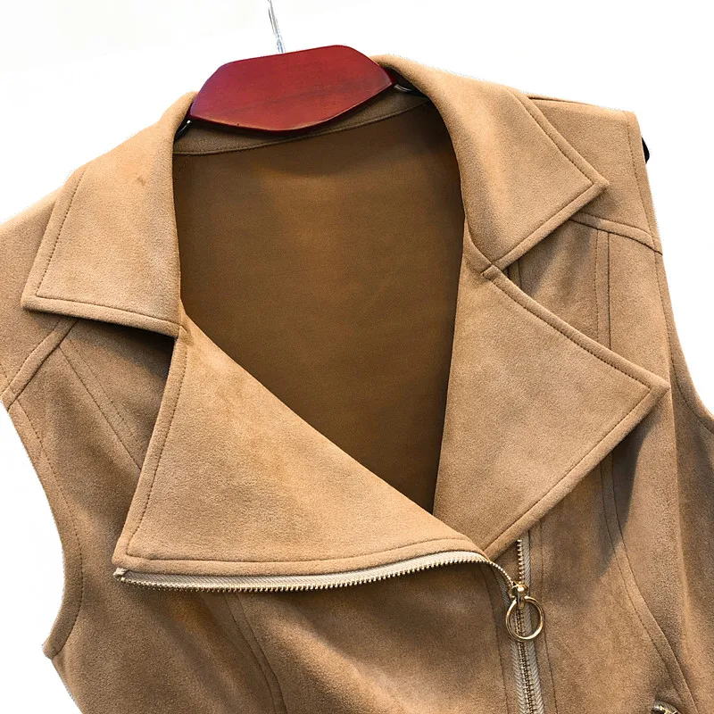 
Latest Design Cheap Autumn Winter Suede Button Zipper Woman Leather Waistcoat 
