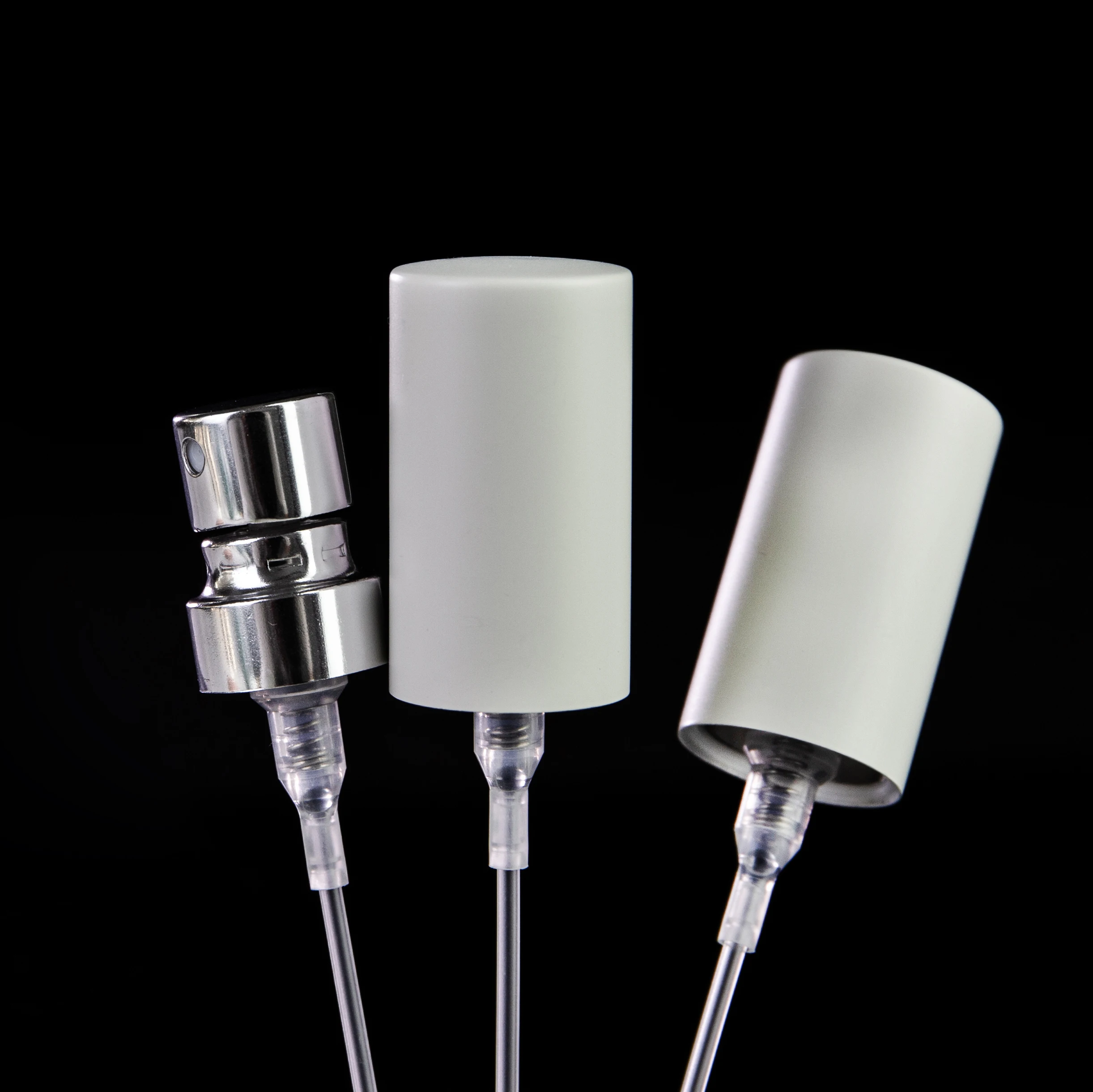 13.5mm Crimp version manufacturer mist perfume sprayer pumps with Matte white paint anodized aluminum dust cap