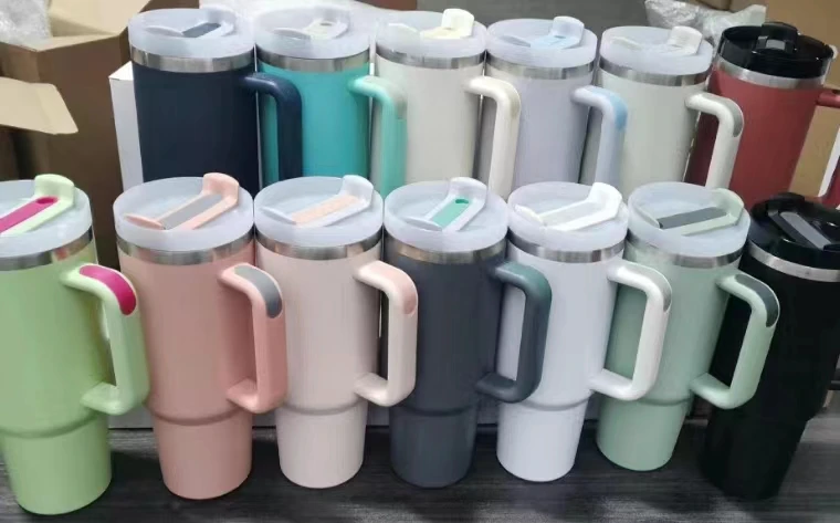 New Style Custom Logo H2.0 Stainless Steel 40oz Vacuum Insulated Travel Mug 40oz Tumbler with Handle, Lid and Straw