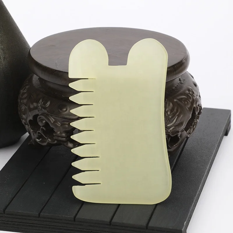 Natural Stone Head Massager Custom Private Label Jade Comb for Head Scraping Xiuyan Jade Gua Sha Comb