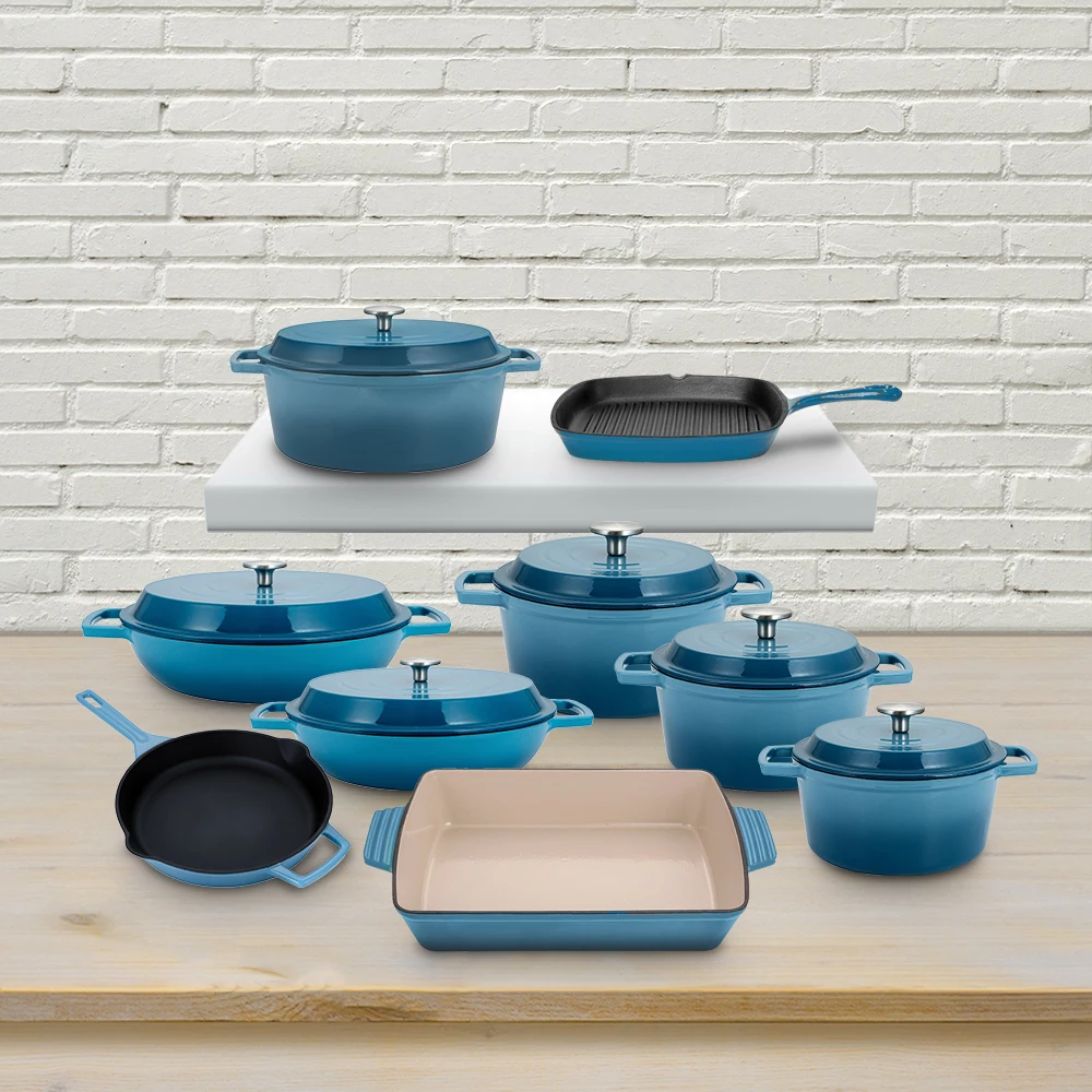 Bright Houseware Purple Cooking Pot Set Customized Cookware Cast Iron Pots and Pans Non-stick Enamel Cast Iron Metal Modern 36cm