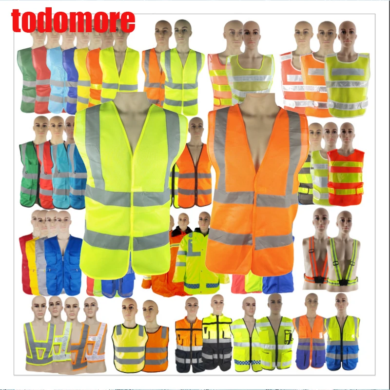 high visibility unisex outdoor mesh security vest jackett yellow safety reflective vest with pockets