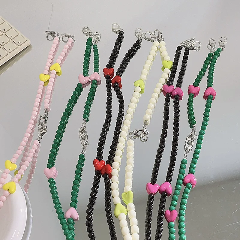 High Beauty Solid Color Love Beads Oblique Cross Universal Phone Case Keychain Pendant Phone Hanging Strap
