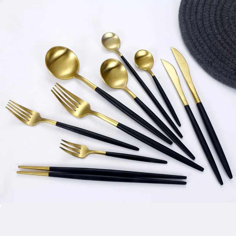 
High quality gold silver matte stainless steel flatware,black cutlery for wedding event restaurant 