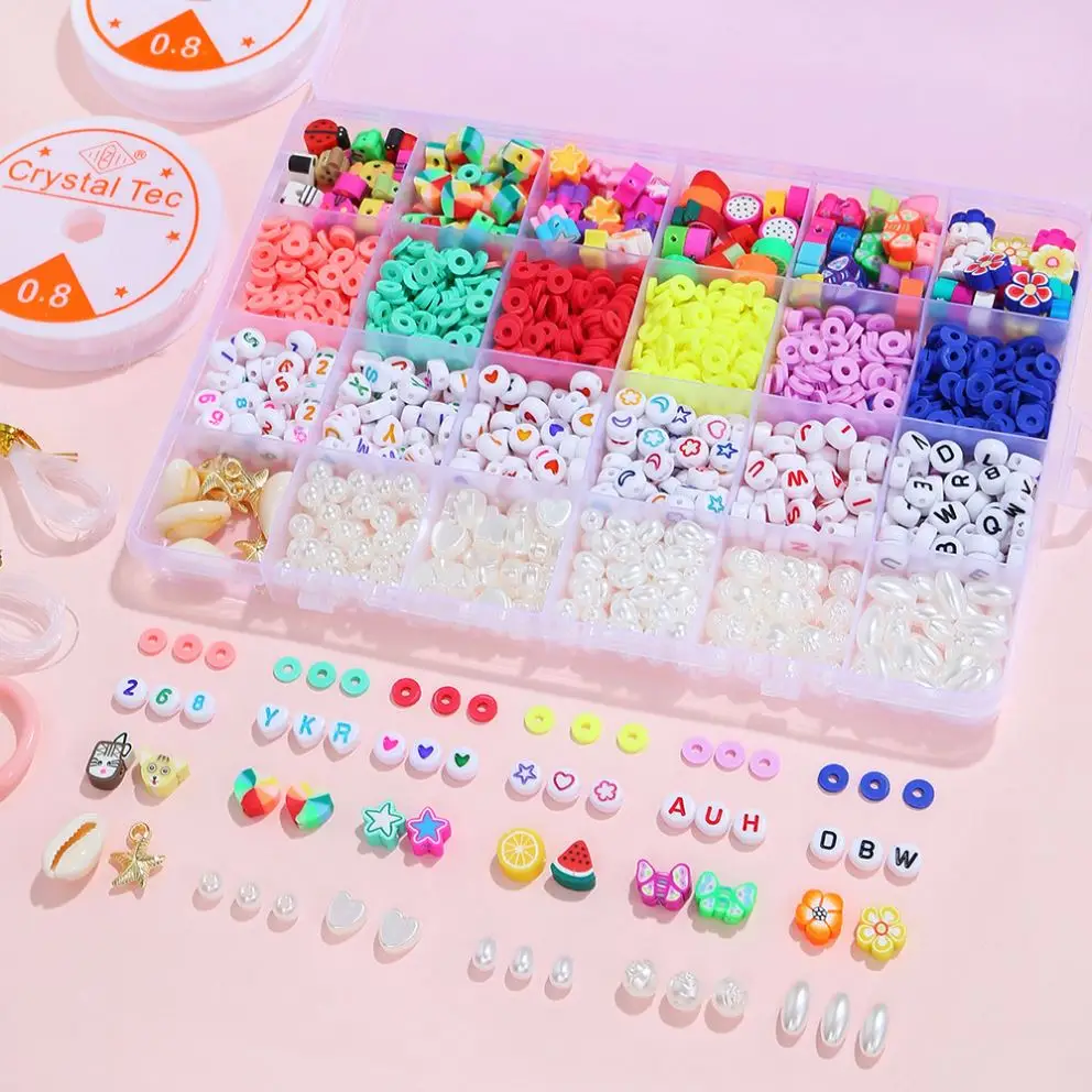 Pearl Bead Fashion Handmade Polymer Clay Jewelry Bracelet Children Necklace DIY Beads Kit Fruit Flower Animal Beads
