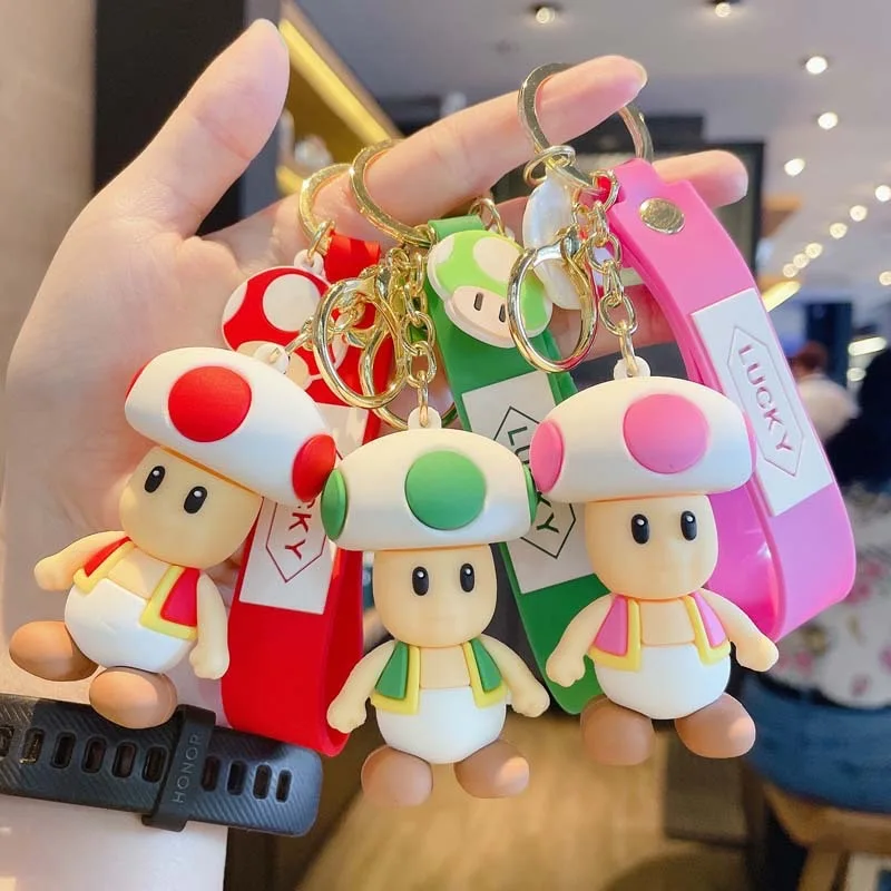 High Quality Keychain Handbag 3D Ornaments Cartoon Lovely Mario Toad Key Rings Backpack Pendant Wholesale Holiday Birthday Gifts