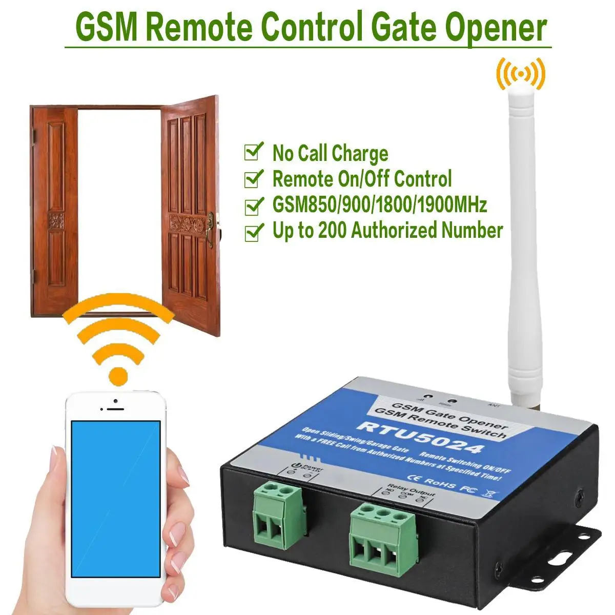 GSM-реле открывания ворот RTU5024 беспроводной пульт дистанционного управления доступом к дверям длинная антенна бесплатный звонок 850/900/1800/1900 МГц Открыватель