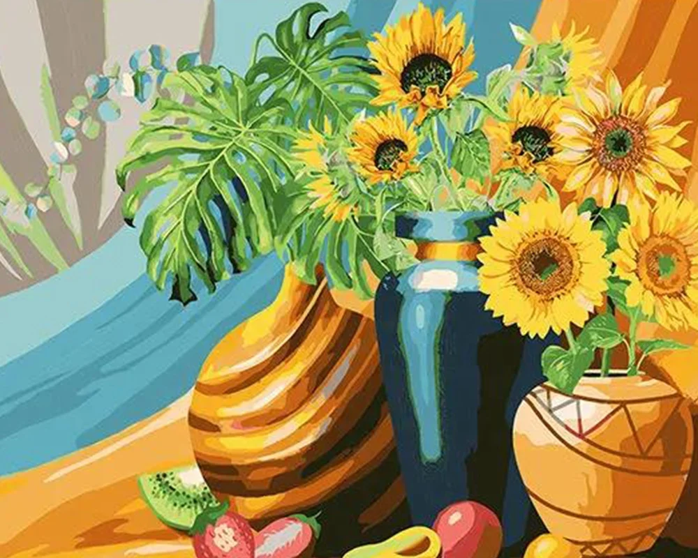 ORFON custom photo diy painting on number sunflower, flowers and girl paint by numbers kits on colored canvas bags16X20