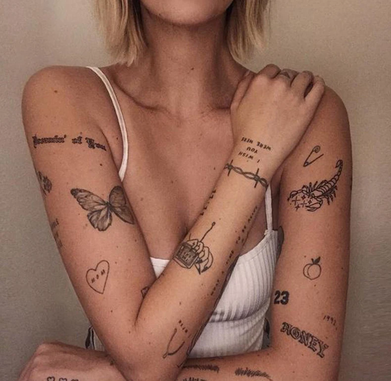 Rose Flowers Temporary Tattoos Black Sketch Owl Wolf Arm Tattoos Stickers Waterproof For Kids Adult Hand Face Arm