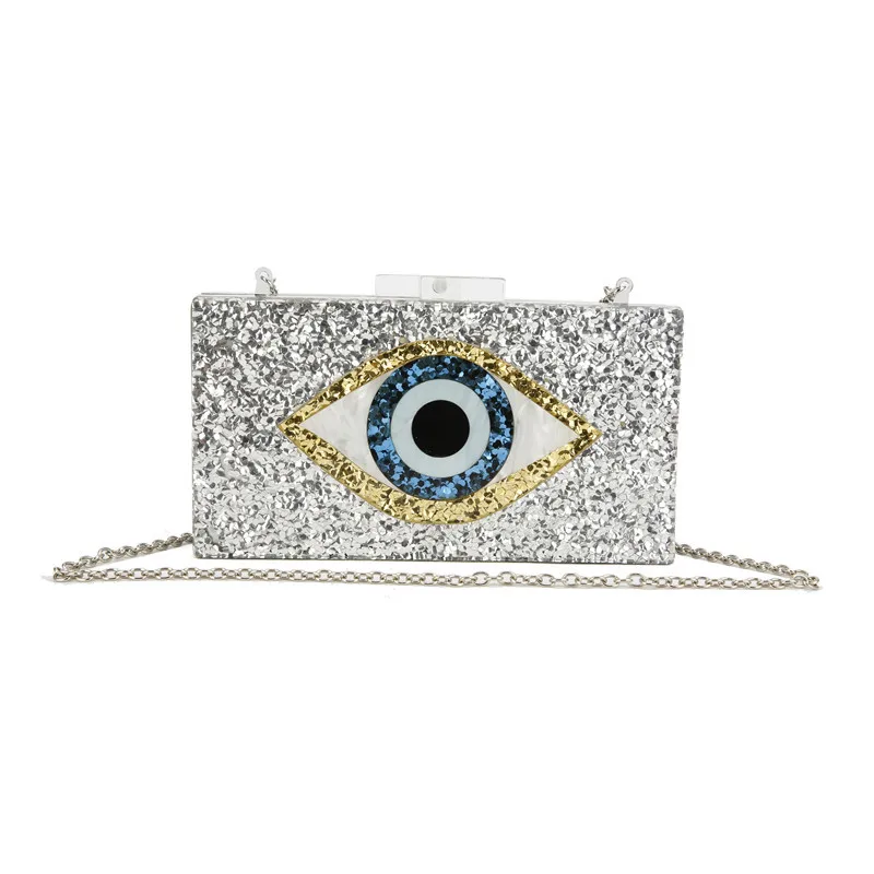Ladies New Evil Eye Acrylic Portable Dinner Bag Shiny Single Shoulder Diagonal Bag Wedding Dinner Clutch