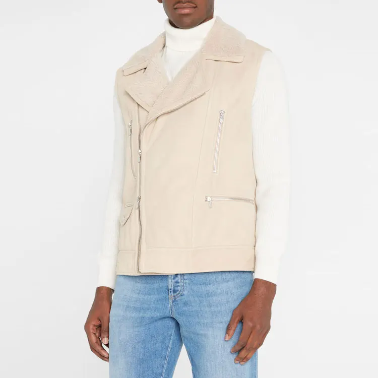 Fashion Mens Asymmetrical Suede Zip Vest Manufacturer Custom Fabric Casual Sleeveless Vests For Men