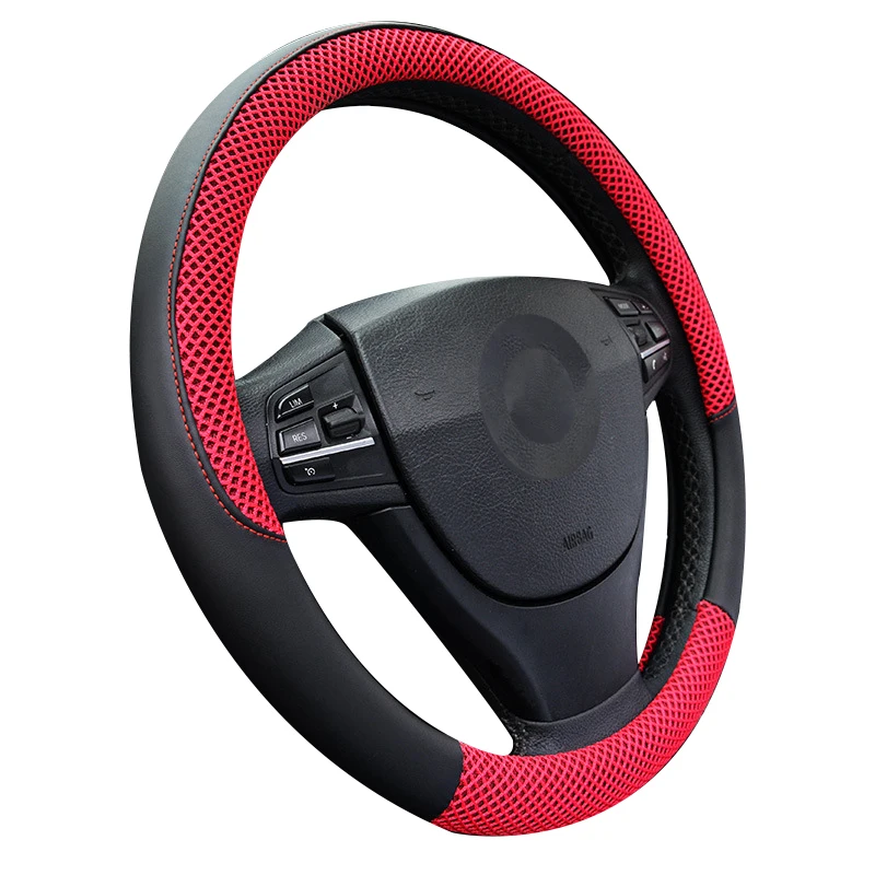 Microfiber Leather Red Color Steering Wheel Cover Universal 15 Inches