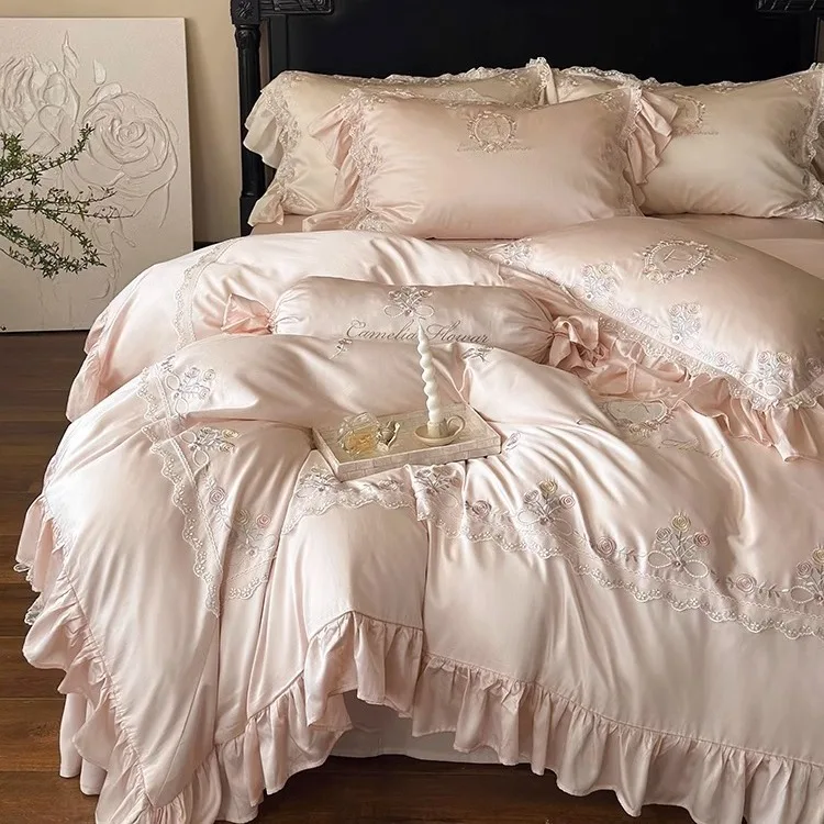 Romantic French Summer 100S Double-sided lyocell Four-piece Embroidered Quilt Cover sets