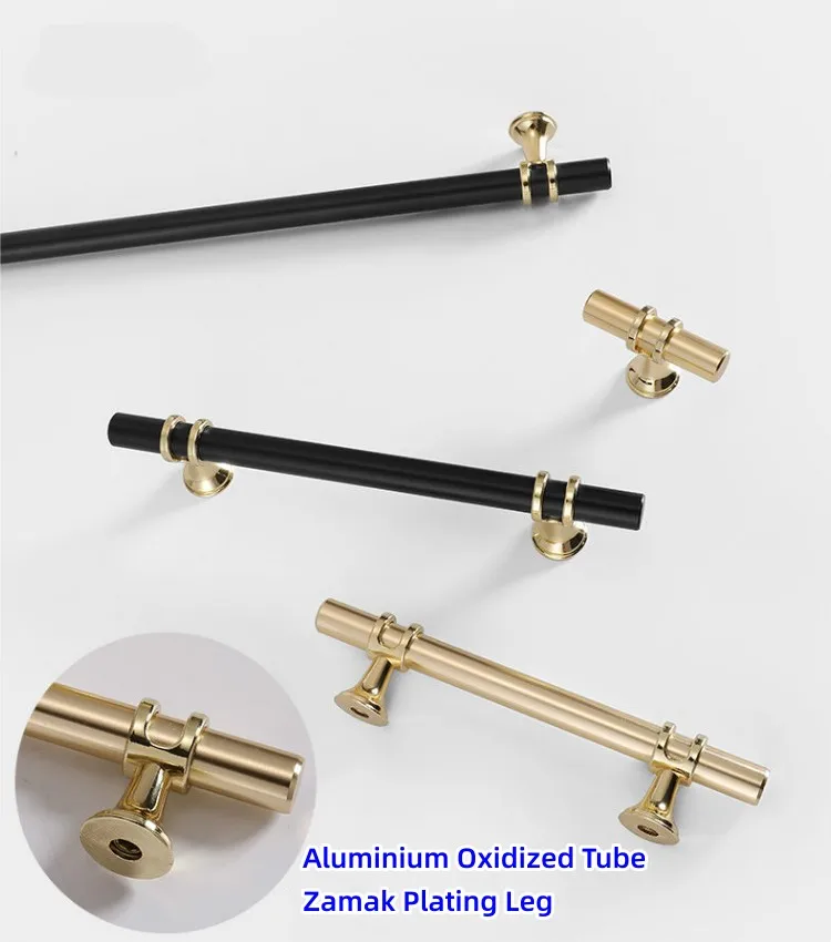 Modern Aluminium Black Gold Door Handles Kitchen Cabinet Handles Solid Drawer Knobs Fashion Furniture Handle Hardware