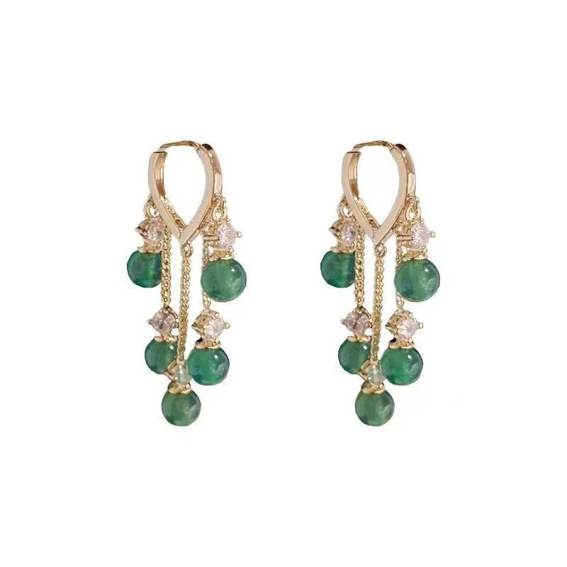 New Hot Selling Heart Tassel Earrings Dazzling Earrings Emerald Opal Earrings