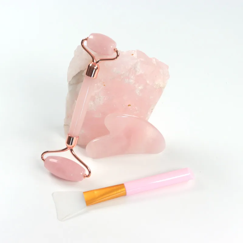 best seller 2021 custom box natural anti aging 100% facial rose quartz mini jade roller guasha set for