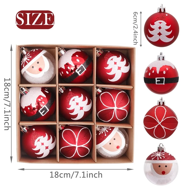 EAGLEGIFTS Simple Plastic Xmas Tree Balls Baubles Santa Red Clear Shatterproof Christmas Ornaments