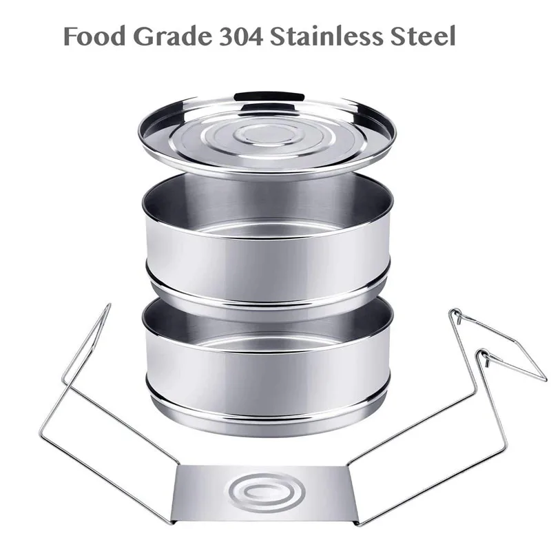 Stackable 2 Layer Stainless Steel Steamer Insert Pan for Pressure Cooker