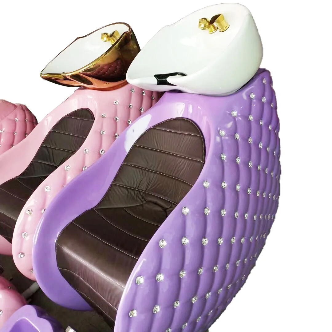 NEW Pink barber chair mirror suit Lingge belt drill shampoo bed and foot bath