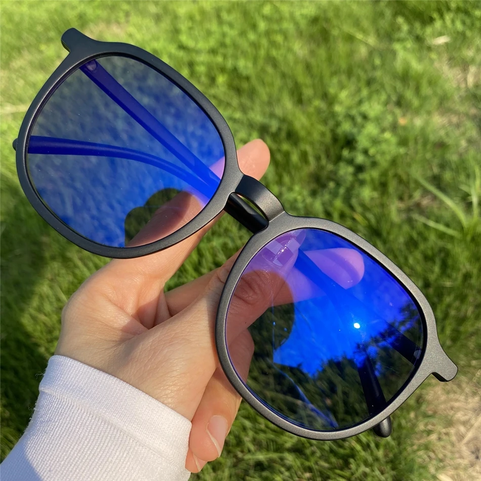 photochromic lunettes photochromiques et anti bleu big circle transparent black 2024 female women prescription optical glasses