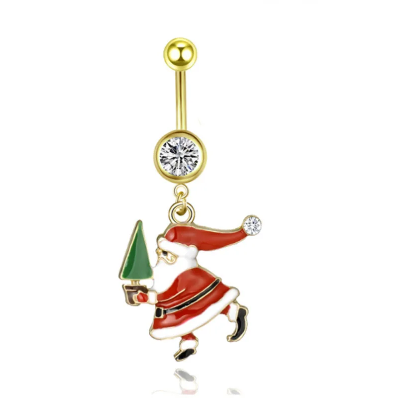 NUORO Fashion Stainless Steel Gold Plated Santa Claus Navel Nails Christmas Belly Button Body Piercing