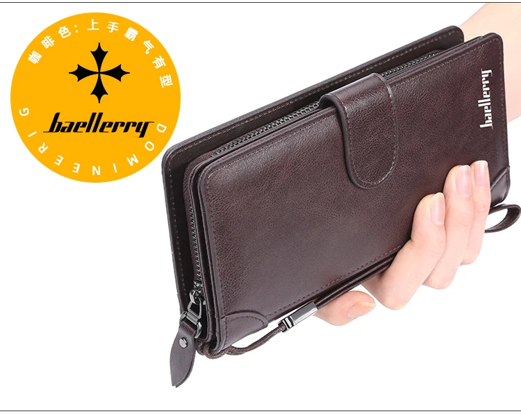 OEM Baellerry Men Long Anti Lost Strap Smartphone Holder Wallet PU Leather Men Clutch business Wallet