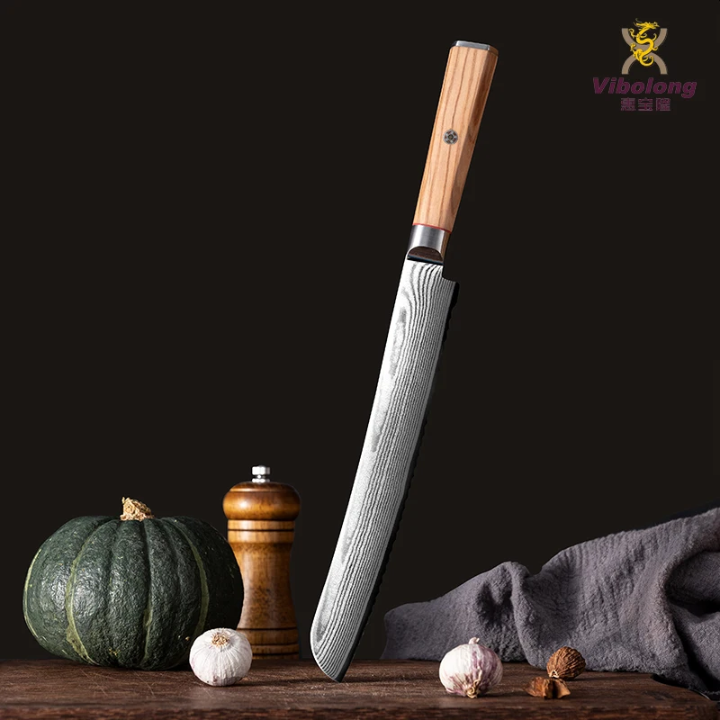 9 Inch Japanese Chef Knife Pakka Wood Handle Germany Stainless Steel 56HRC Sharpness FBA Kitchen Carbon Steel for Bread Cutting