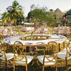 Luxury wedding gold metal glass dining table with mirror top