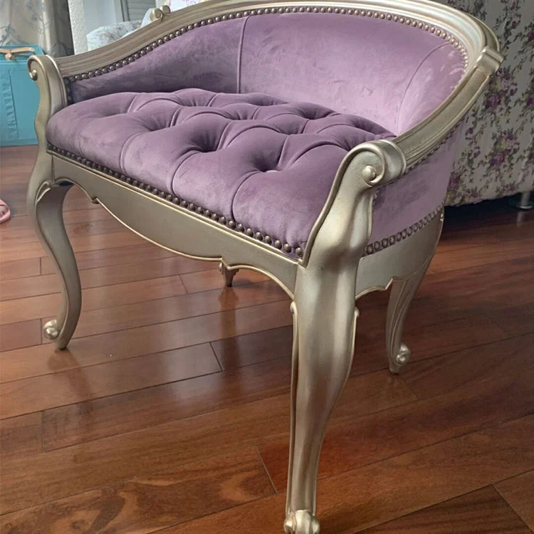 French high-end solid wood hand-carved dressing stool bedroom princess low-back dressing stool
