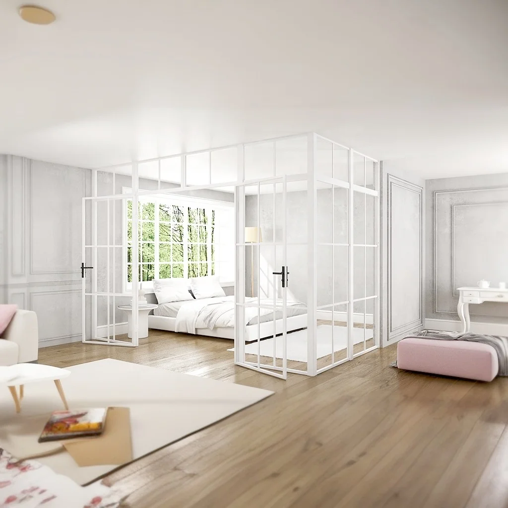 Oumeiga drawing room glass wall partition door between living room and bedroom