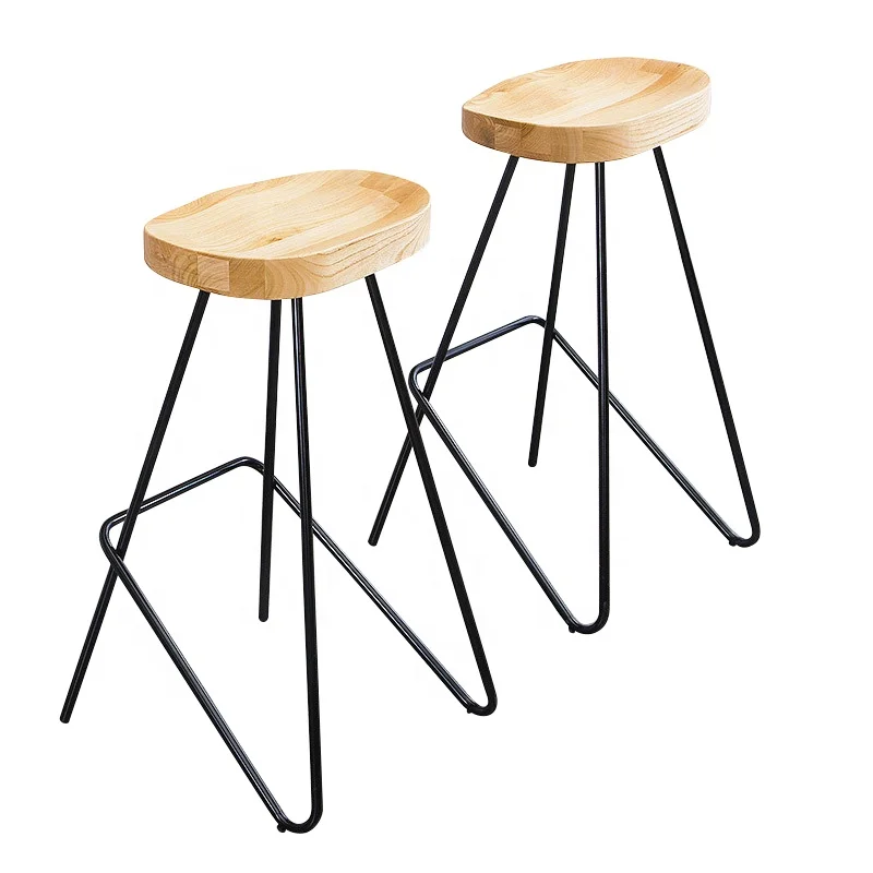 Design wrought iron solid wood seat stackable restaurant metal bar chair high stool