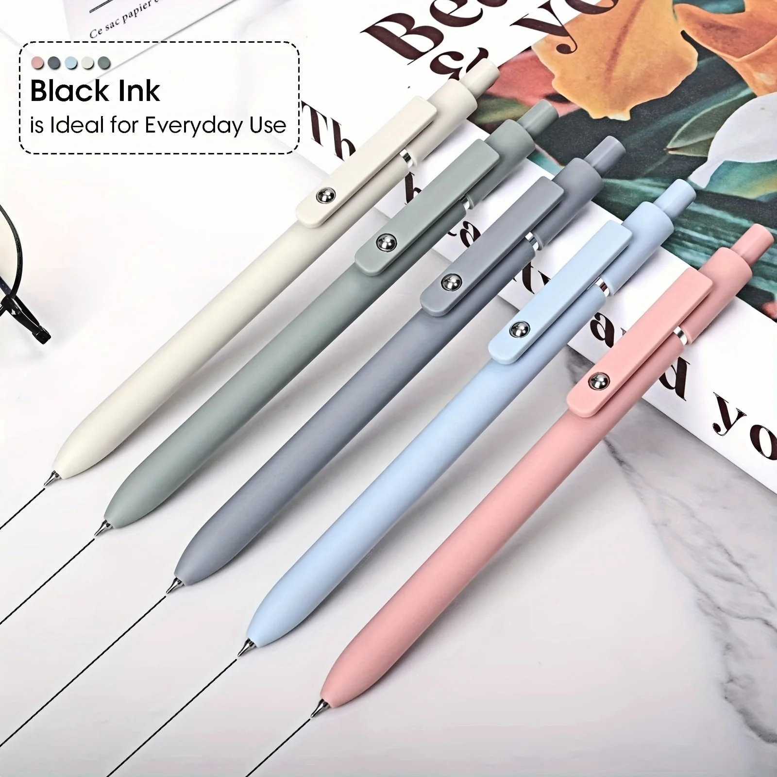 0.5cm 5 Color Ballpoint Pen Fine Nib Smooth Writing Pen Retractable Gel Pen Suitable for Office School Supplies