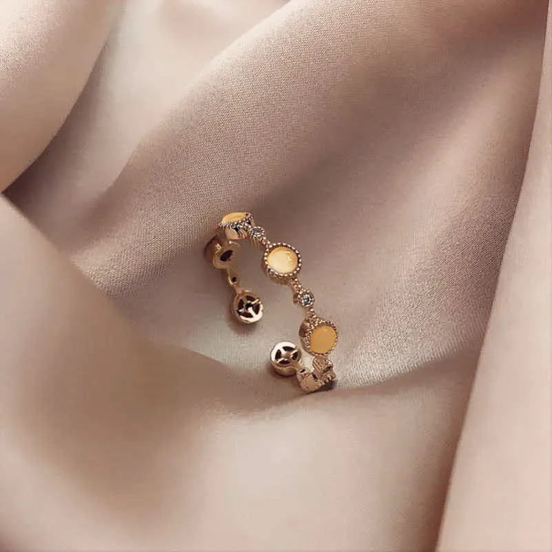 Opal Opening Ring Light Luxury Fashion Personality Ins Tide Small Round Cold Wind Simple Jewelry For Women Girl Friendship