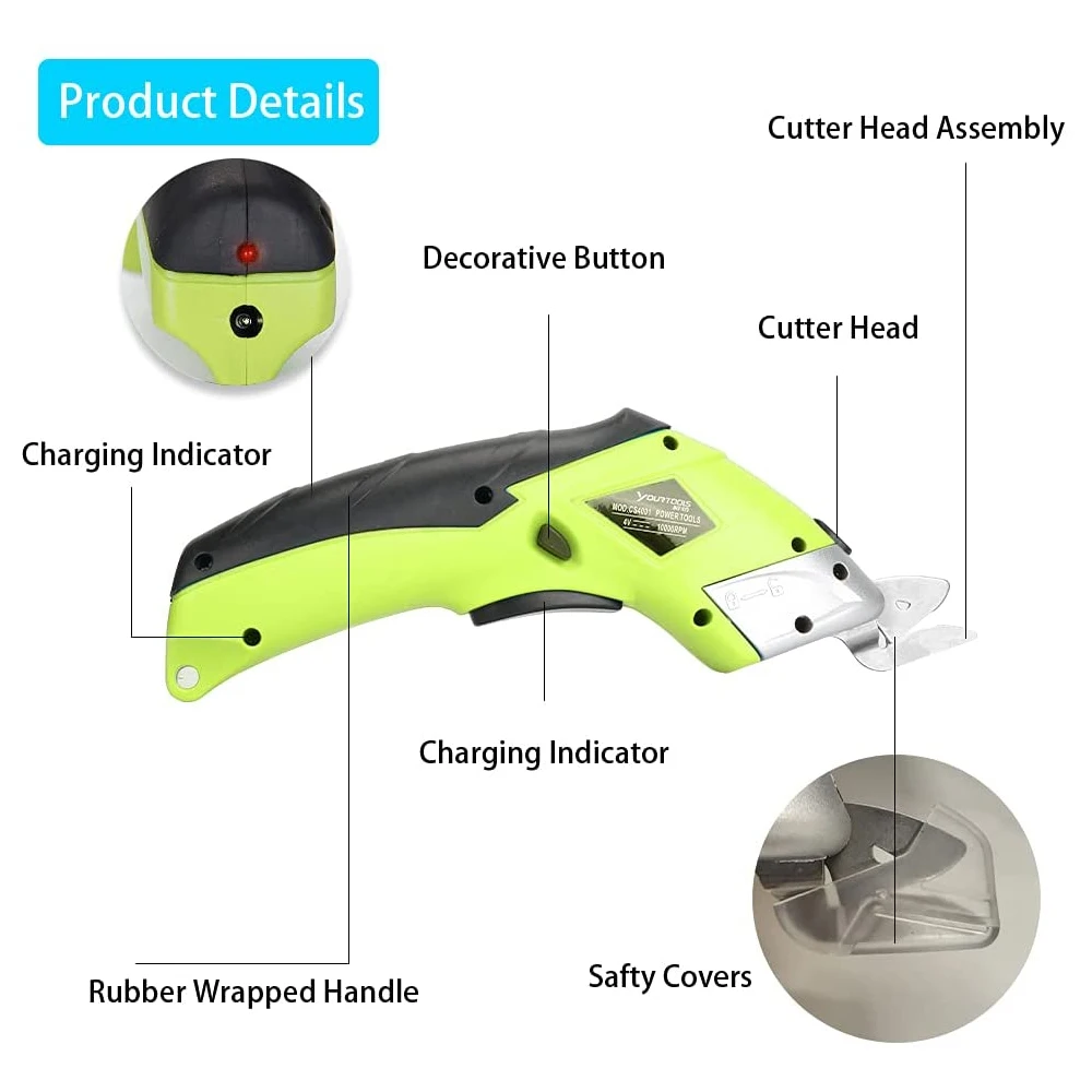 Rechargeable   Electric Scissors Wireless Battery Cutter  Cloth Carpet  PVC Leather Cutting Tools