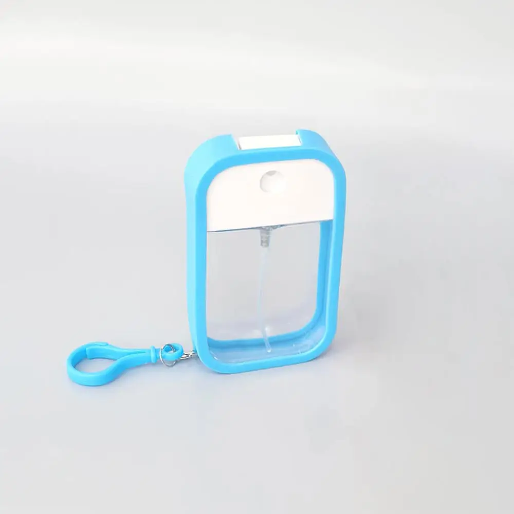 Custom Portable Travel 50ml Refillable Empty Plastic Spray Bottles Card Perfume Atomizer with Silicone Case Keyring