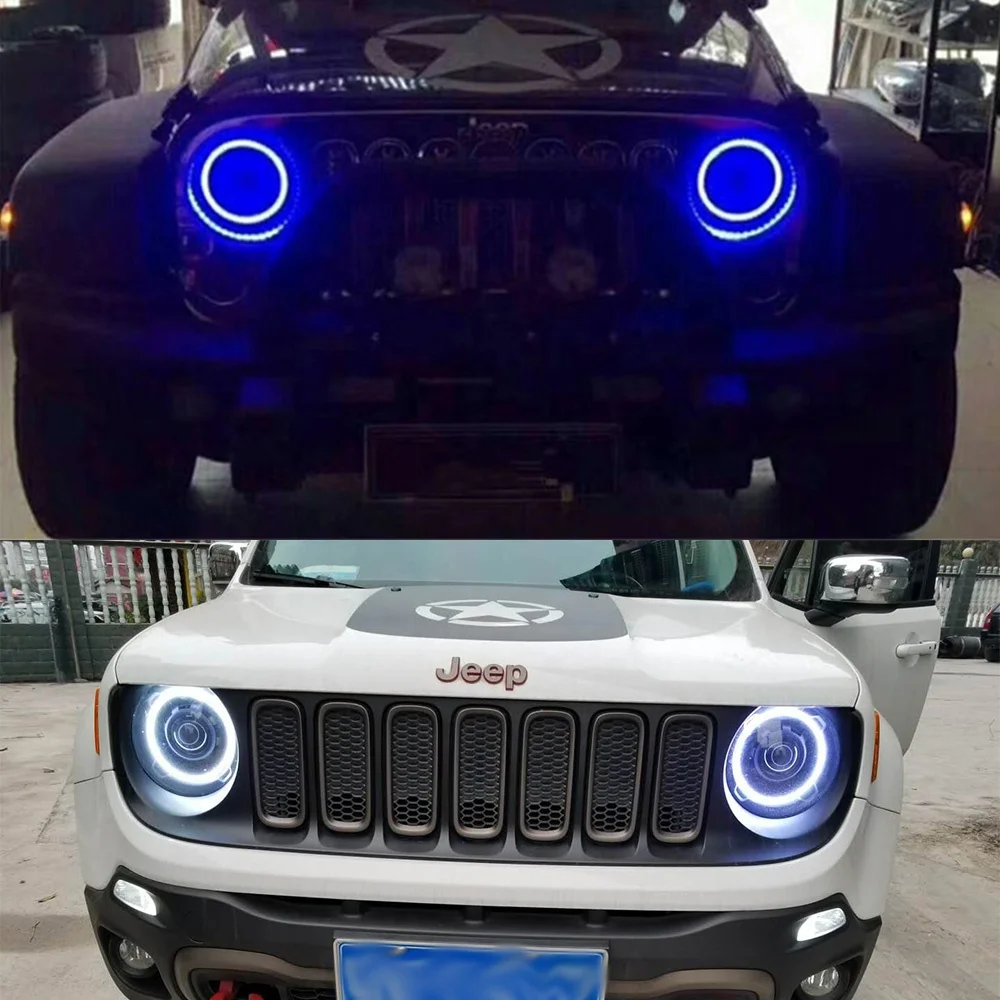  7 дюймов LED для Jeep фары автомобиля Белый Halo Кольцо ангельские глазки светодиодные дневные ходовые огни дневного света jeeprenegade и Wrangler