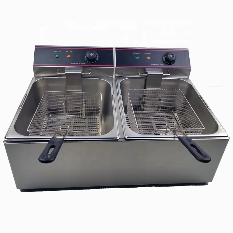 Commercial High Quality 12L Double Tank Electric Frying Machine Deep Fryer Pot