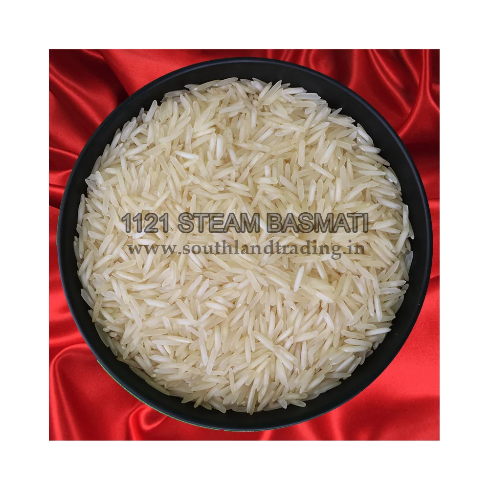 Long Grain 1121 Steam Basmati Rice Export from India Creamy White 0 Admixture 24 Months Dry Place from IN;13586 8.35mm Fresh