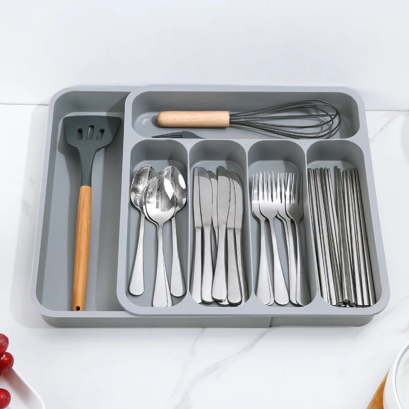 Cutlery Storage Tray Knife Block Holder Tableware Organizer Spoon Fork Separation Box Kitchen Drawer Plastic Container Cabinet