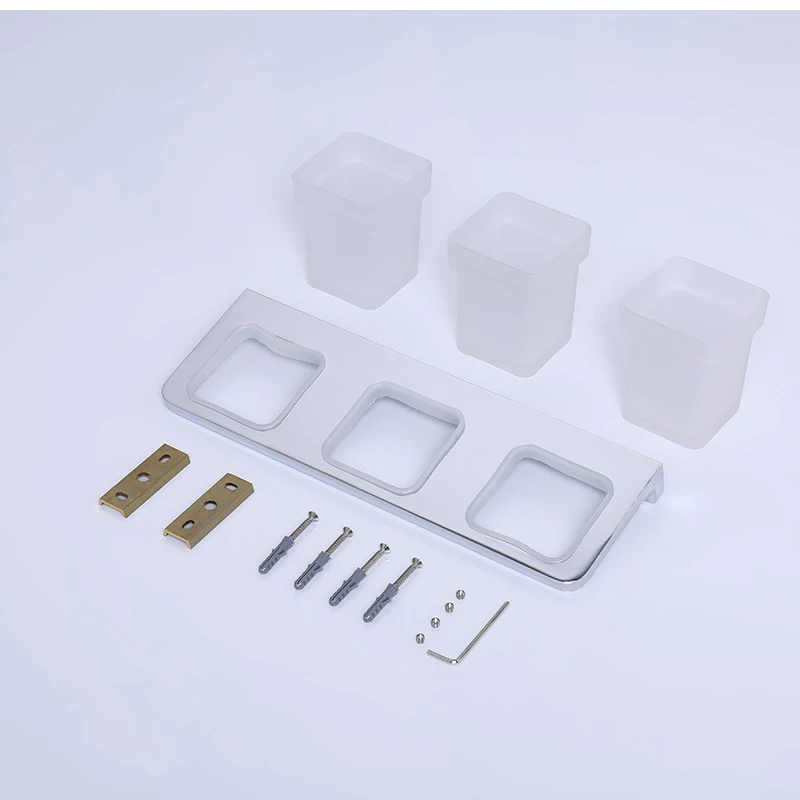 Brass Chrome Finish Three Toothbrush Cup Holder Bathroom Tumbler Holder Bottle Holder For Bathroom