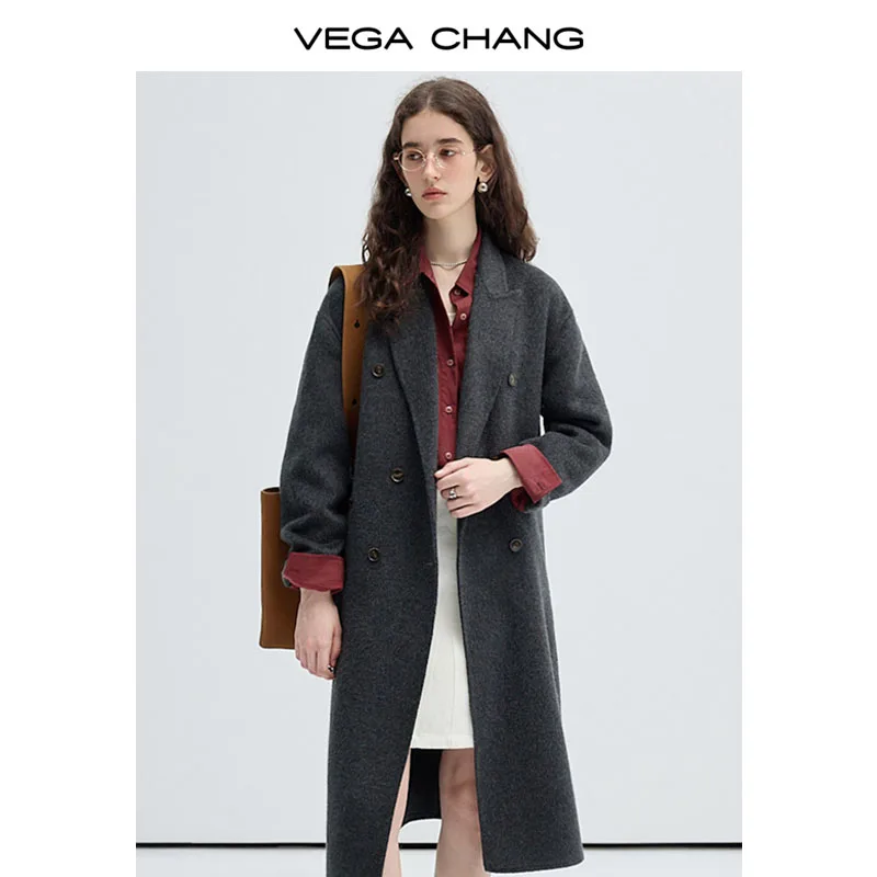 VEGA CHANG 2024 Best Sale Fall Winter Double-sided Cashmere Coat Long Double-sided Woolen Coat For Women