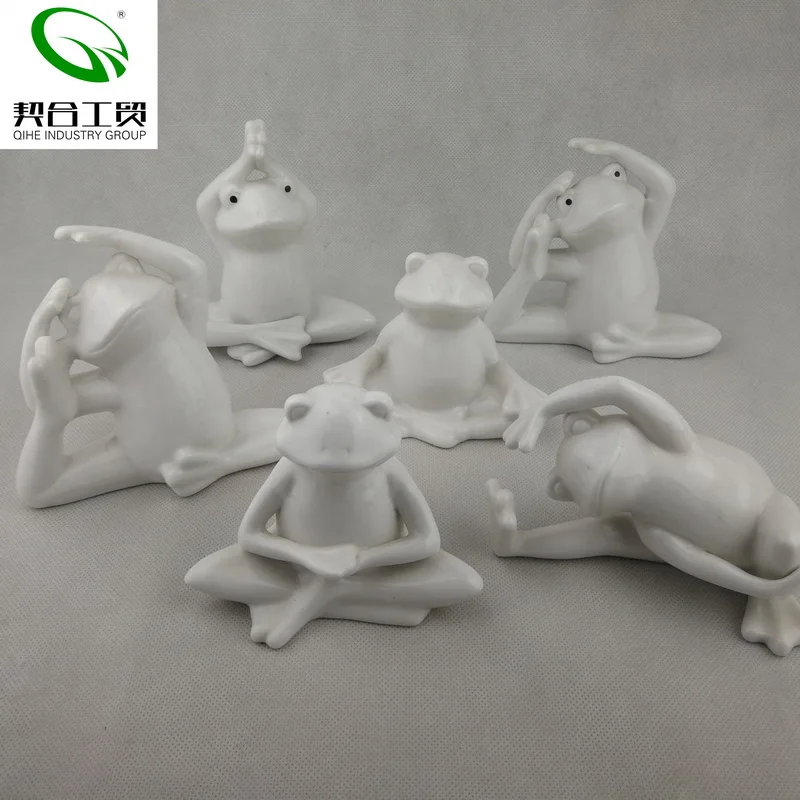 Ceramic yoga frog figurine for garden decoration porcelain yoga frog decoration