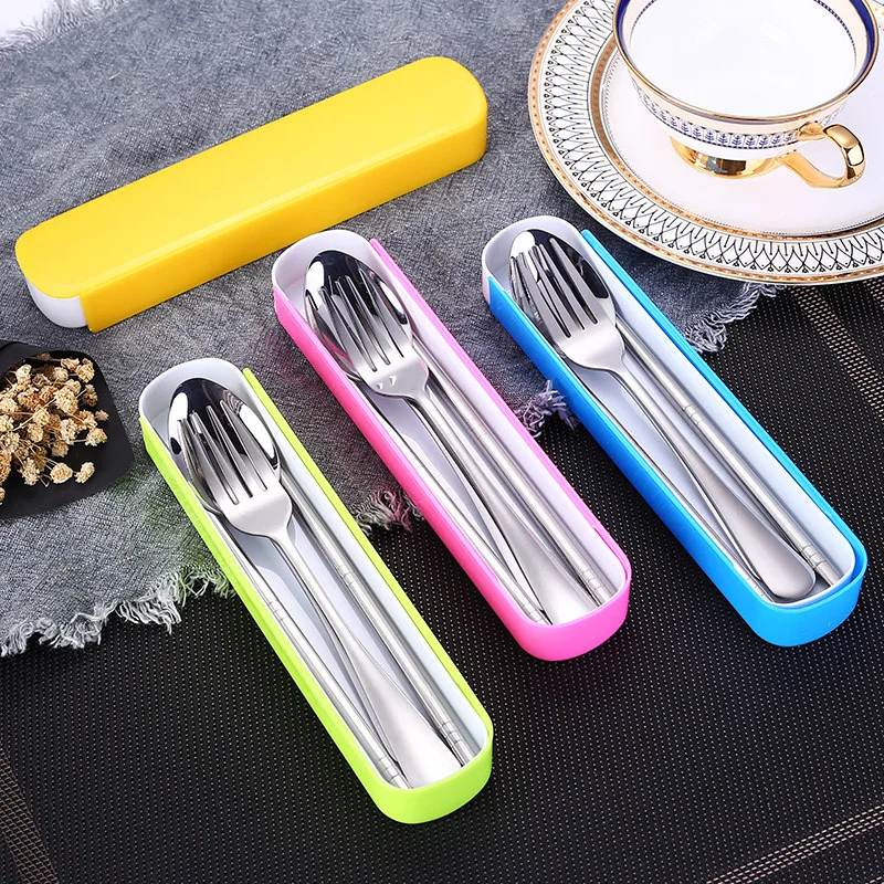 Portable Stainless Steel Travel Tableware Set with Box Kid-Friendly Picnic Cutlery for Back to School Kitchen Accessories