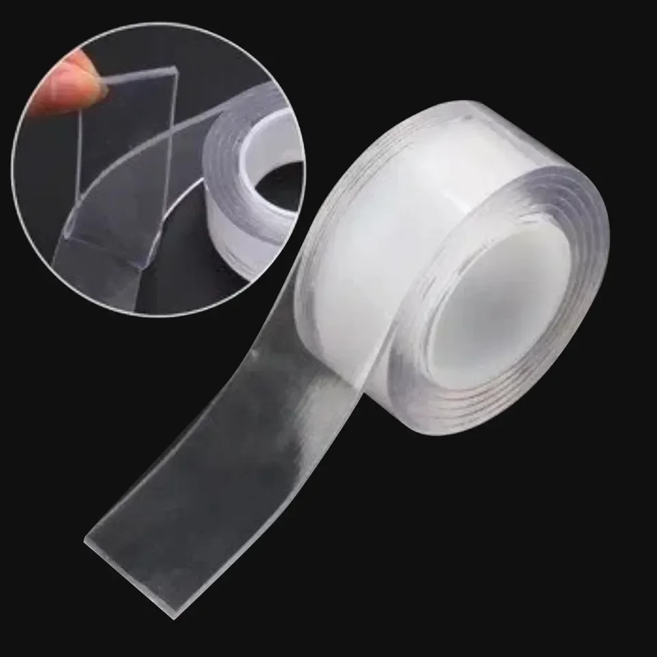 High quality 30mm x 3 meters Transparent Household Gel Grip Sticky Strong Viscosity Strips Removable Double Side Grid Nano Tape