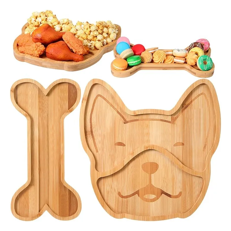 Bamboo Baby Feeding Circle Animal Plate with Suction Set for Kid Dinner Dish