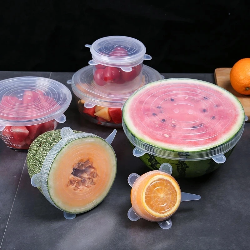Factory Price BPA Free Food Grade 6 Packs Durable Fresh Keeping Flexible Reusable Super Silicone Stretch Lids Set