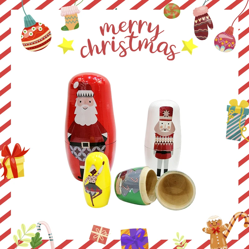 5Pcs Russian Matryoshka Dolls Handmade Wooden Christmas Table Decoration Doll Nesting Dolls Set for Kids Birthday Toy Gift