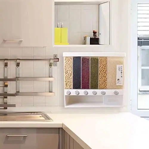 Dry Food Dispenser Wall mounted rice container Bulk food storage Grain Canisters can accommodate six kinds of grains
