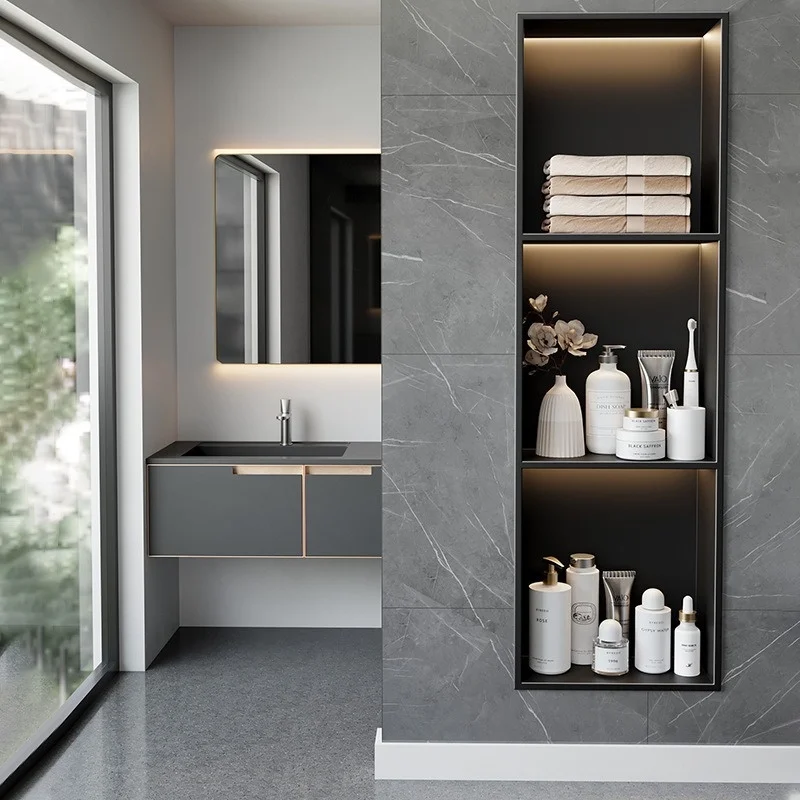 Fan Da Modern Stainless Steel Wall-Mounted Built-In Display Cabinet Wall Niche Layered Partition Shelf Rack Storage Hollow Wall